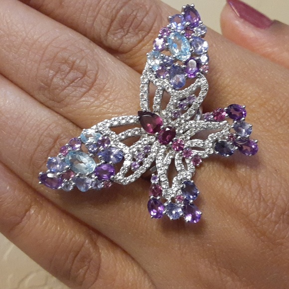 PRICE IS FIRM. 925 Genuine Multi Gemstones Butterfly Ring. - Picture 11 of 11